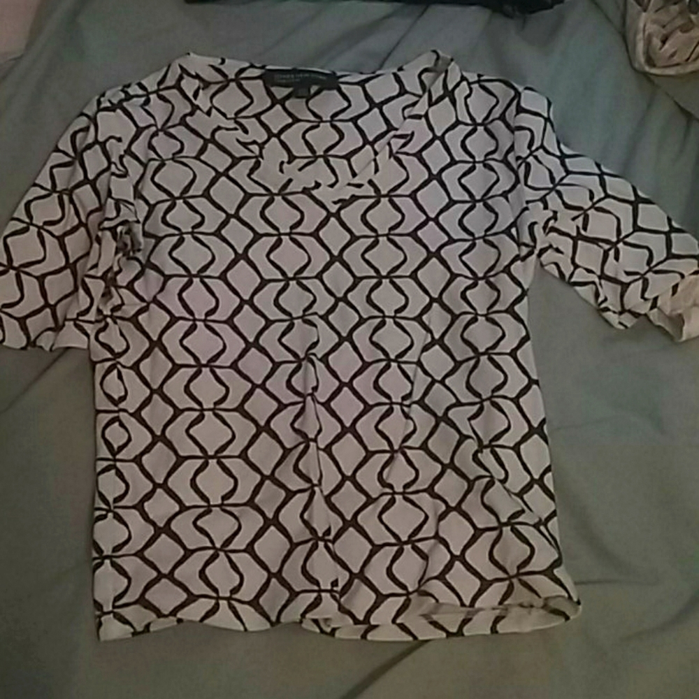 V neck black and white shirt